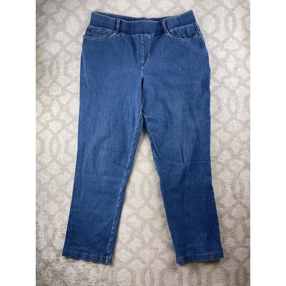 LL Bean Perfect Fit Pants Women Medium Petite Blue Pull-On Stretch Denim Jeans